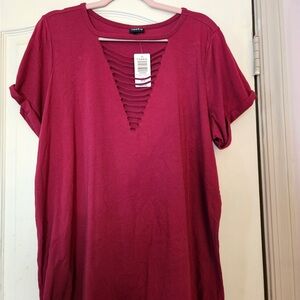 Torrid Women's Short Sleeve Beet Destructed Front Cutout Tee - NWT